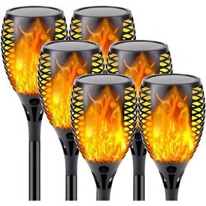 Chic Flickering Flame Solar Torches, 6-Pack Outdoor Garden Lights